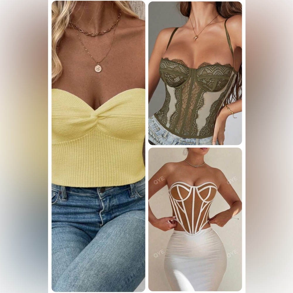 SHEIN Yellow, Olive, and White Crop Tops
